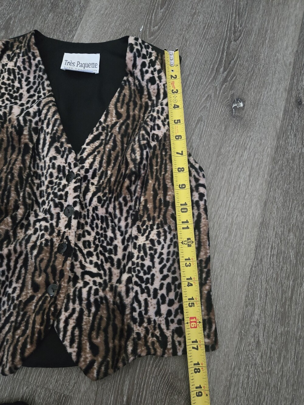 Vintage 90s Faux Suede Leopard Print Vest Size Small Glam Mobwife - Picture 9 of 9